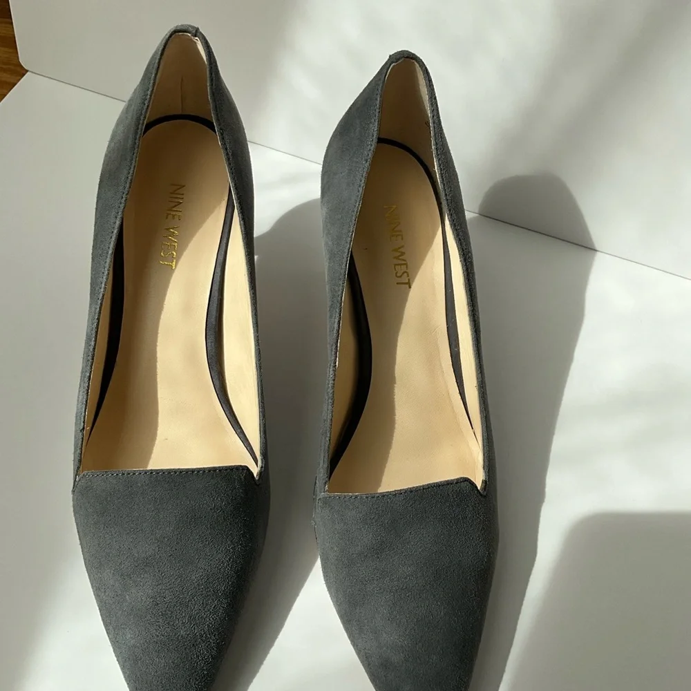 Nine West Gray Suede Kitten Heel Pumps - Picture 2 of 9